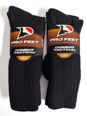 Pro Feet Combat Tactical Wool Crew Socks Heavyweight Black Two Pairs NWT